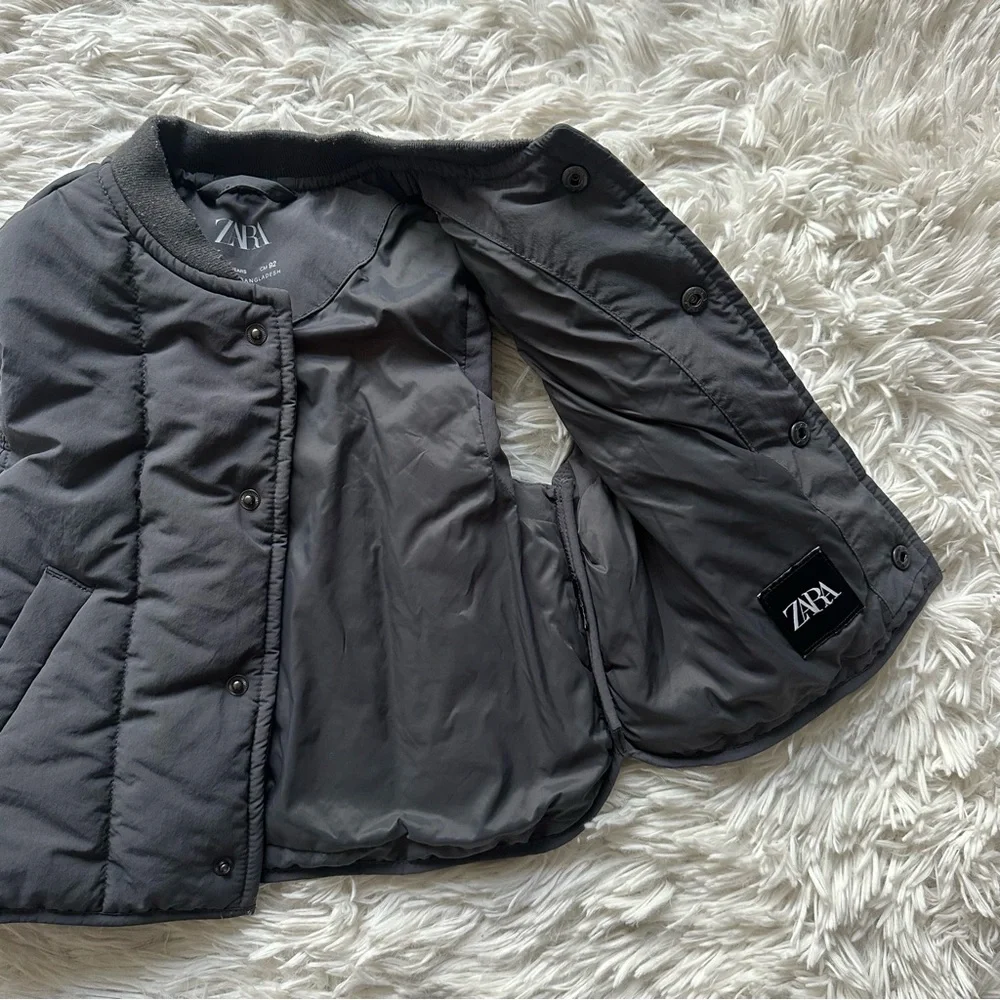 Zara Snap Button Up Puff Vest Gray Size 2 Years - Picture 6 of 8